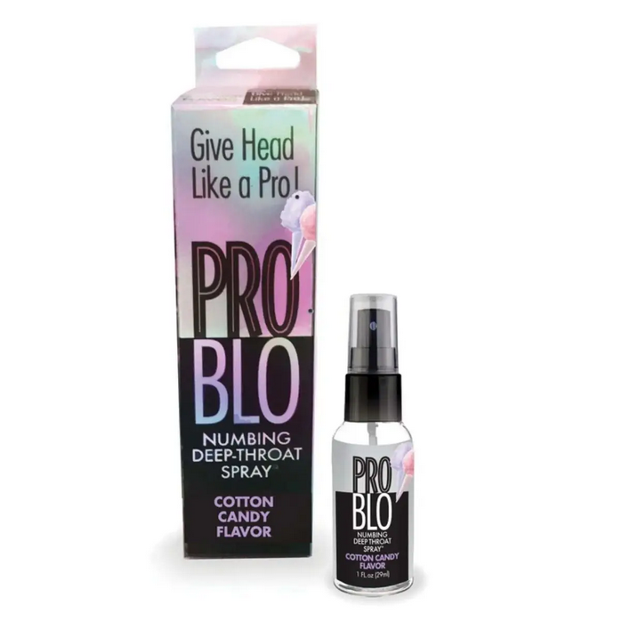 Pro Blo numbing deep-throat spray with packaging on a white background