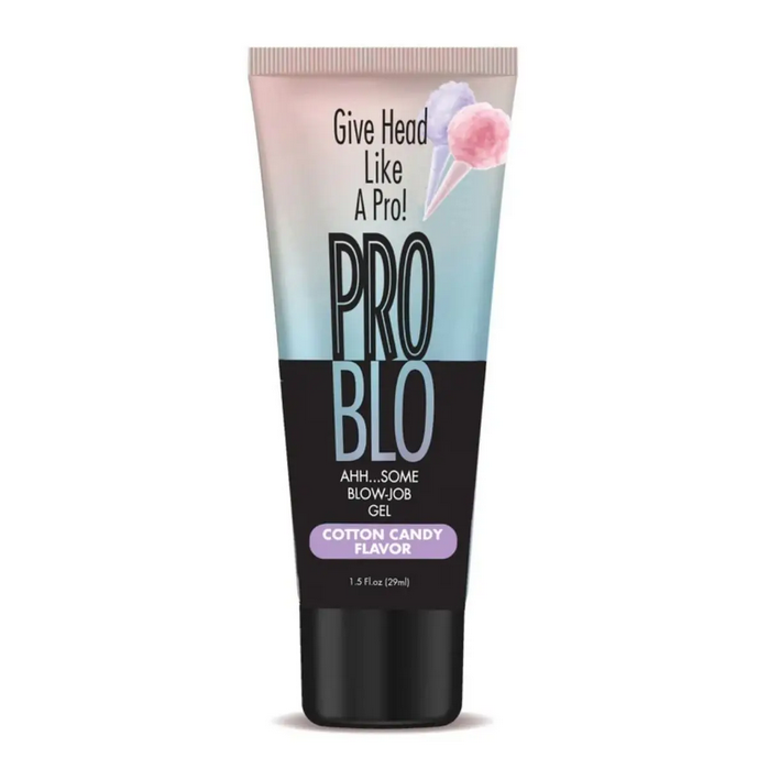 Tube of Pro Blo gel product with cotton candy flavor on a white background