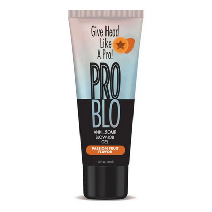 Tube of Pro Blo blow-job gel with text on a white background