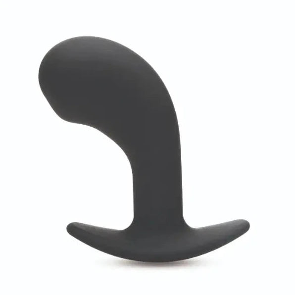 Black silicone anal prostate massager vibrator on a white background