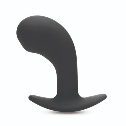 Black silicone anal prostate massager vibrator on a white background