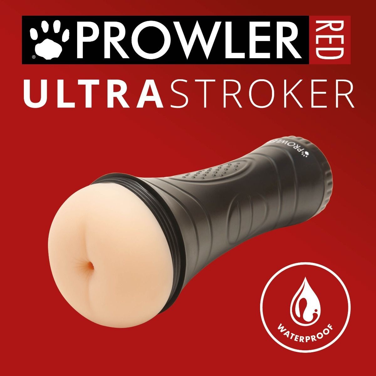 Prowler Ultra Stroker with waterproof label on a red background