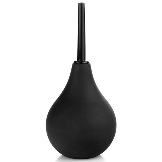 Black rubber bulb syringe douche on a white background