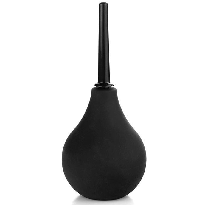 Black rubber bulb syringe douche on a white background
