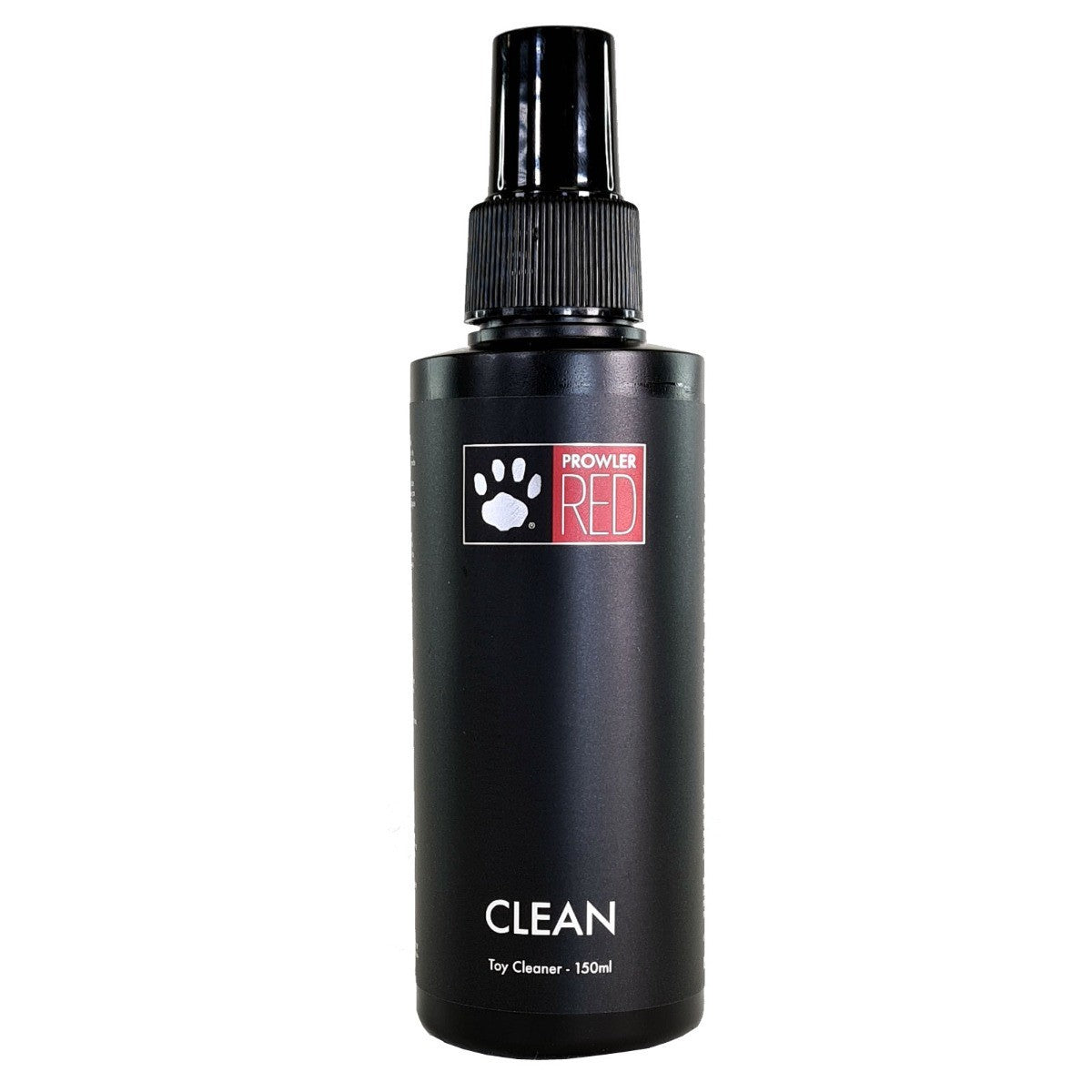 Black spray bottle labeled 'Clean' with a visible brand logo on a white background