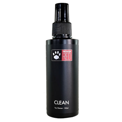 Black spray bottle labeled 'Clean' with a visible brand logo on a white background
