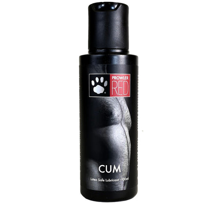 Black bottle of Prowler Red Cum lubricant on a white background
