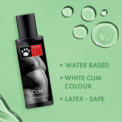 Bottle of Prowler Red lubricant on a green background with product details.