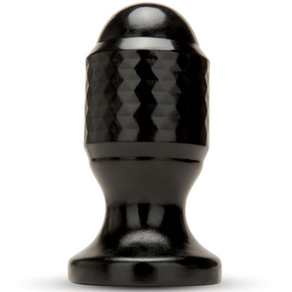Black diamond-patterned butt plug on a white background