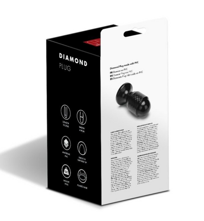 Diamond plug packaging with black plug illustration on a white background