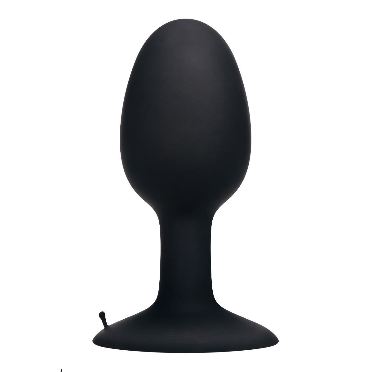 Black silicone butt plug on a white background