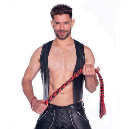 Prowler RED Long Handle Flogger BDSM Fetish Whip Crop Play Red Black Leather