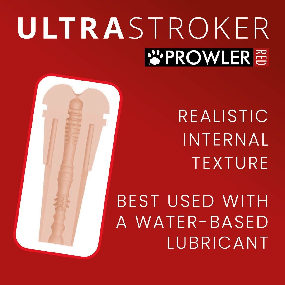 Product description for Ultra Stroker Prowler Red with text on a red background