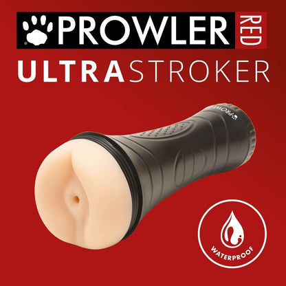 Prowler Ultra Stroker on a red background with brand logo and waterproof symbol.