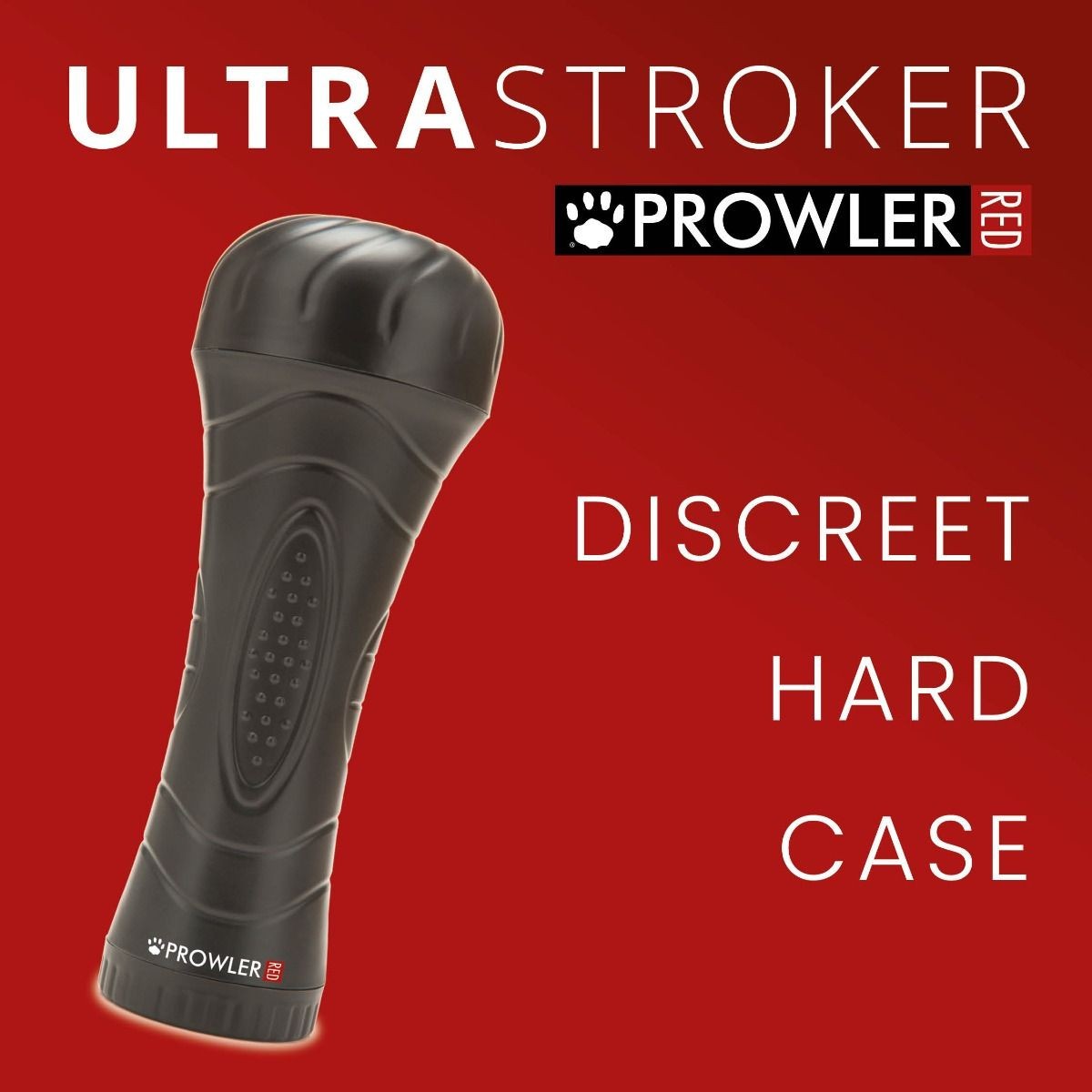 Black discreet hard case with 'Ultra Stroker Prowler' branding on a red background