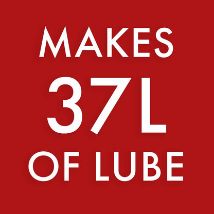 Red background with white text indicating quantity of lubricant
