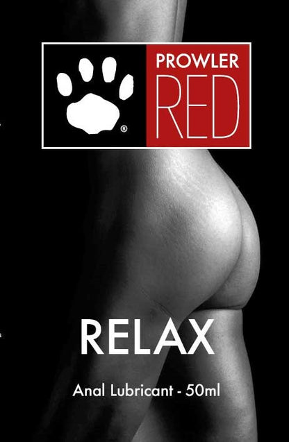 Prowler Red Relax anal lubricant packaging with a black background
