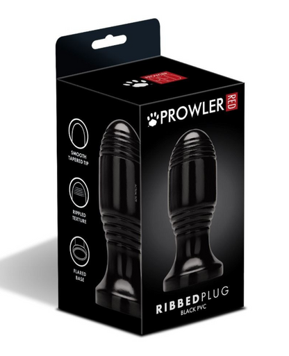 Black ribbed anal plug packaging with Prowler branding on a white background