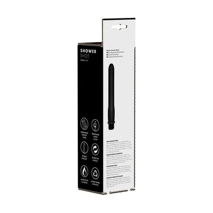 Black and white packaging of a shower shot product on a white background