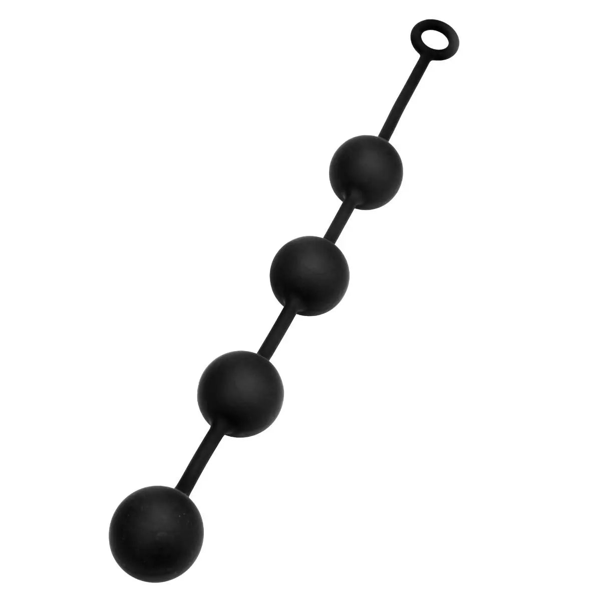 Black silicone anal beads with spherical balls on a white background