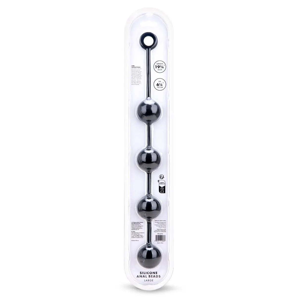 Silicone anal beads in packaging on a white background