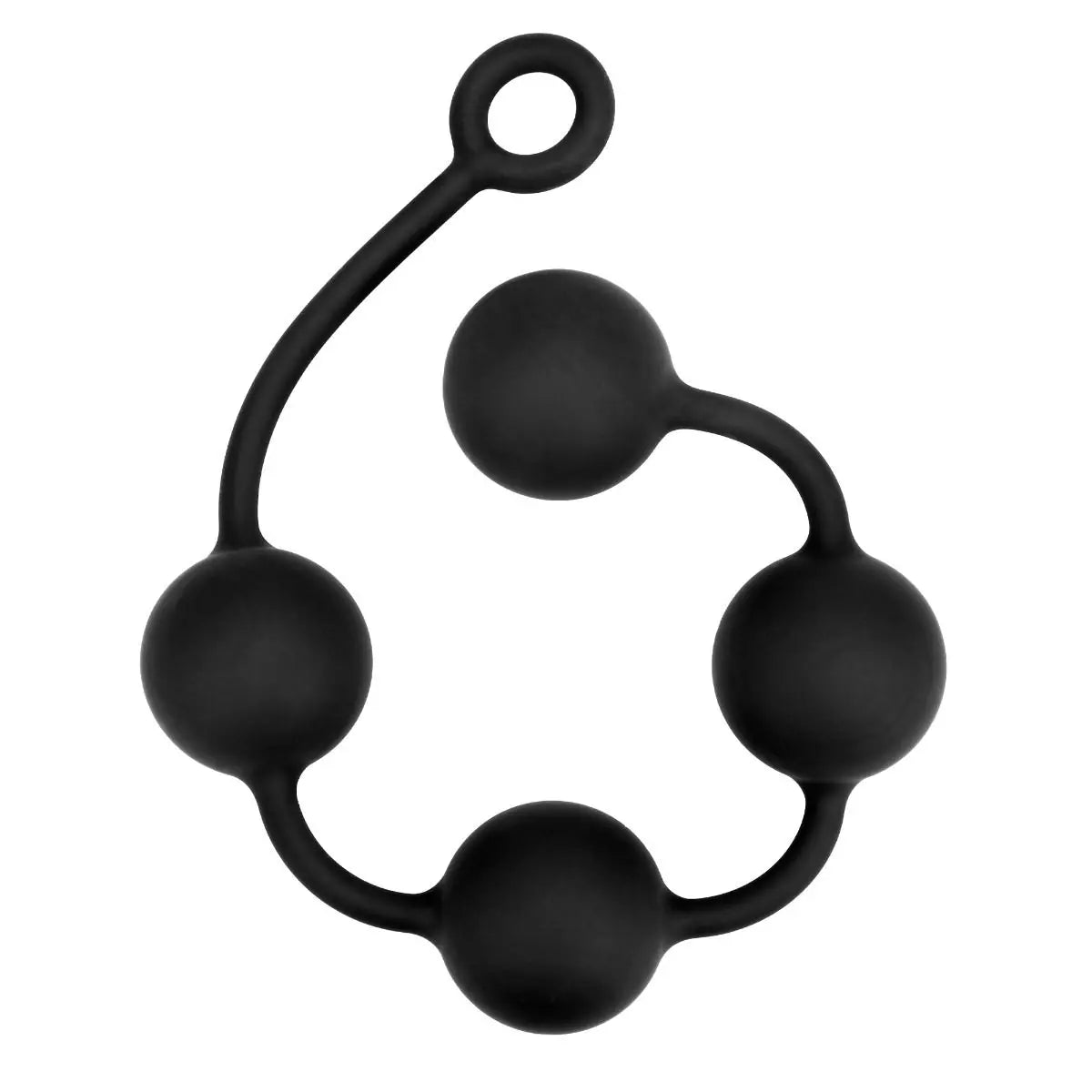 Black silicone anal beads with spherical design on a white background