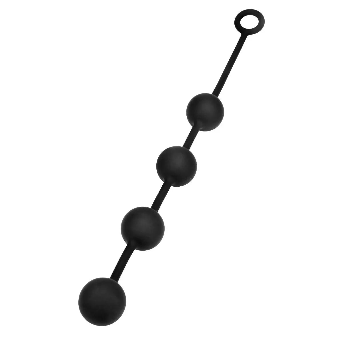 Black silicone anal beads with spherical balls on a white background