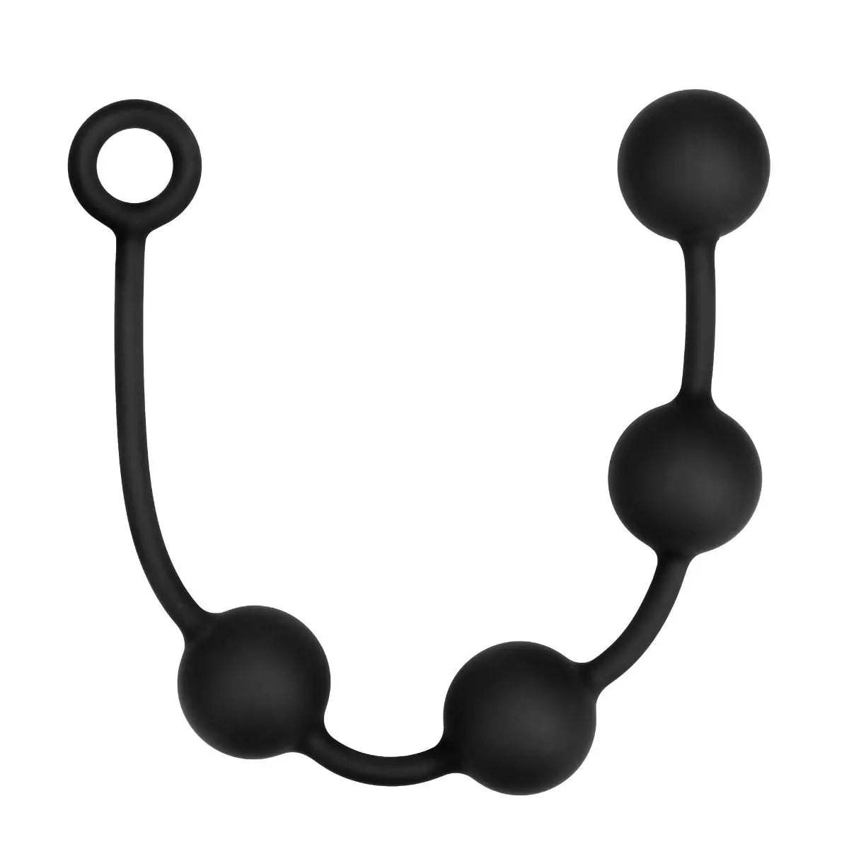 Black silicone anal beads with spherical design on a white background
