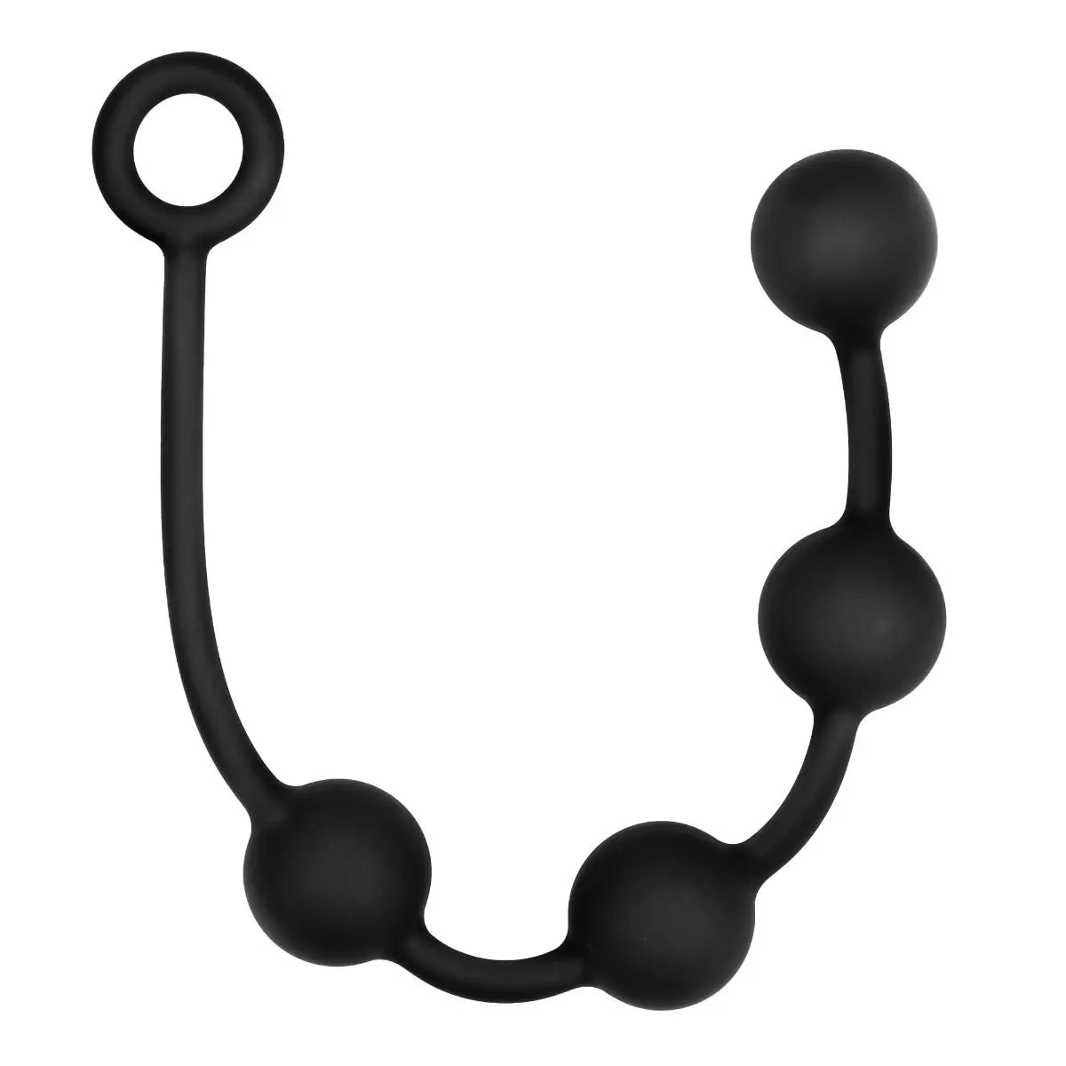 Black silicone ball chain anal beads on a white background