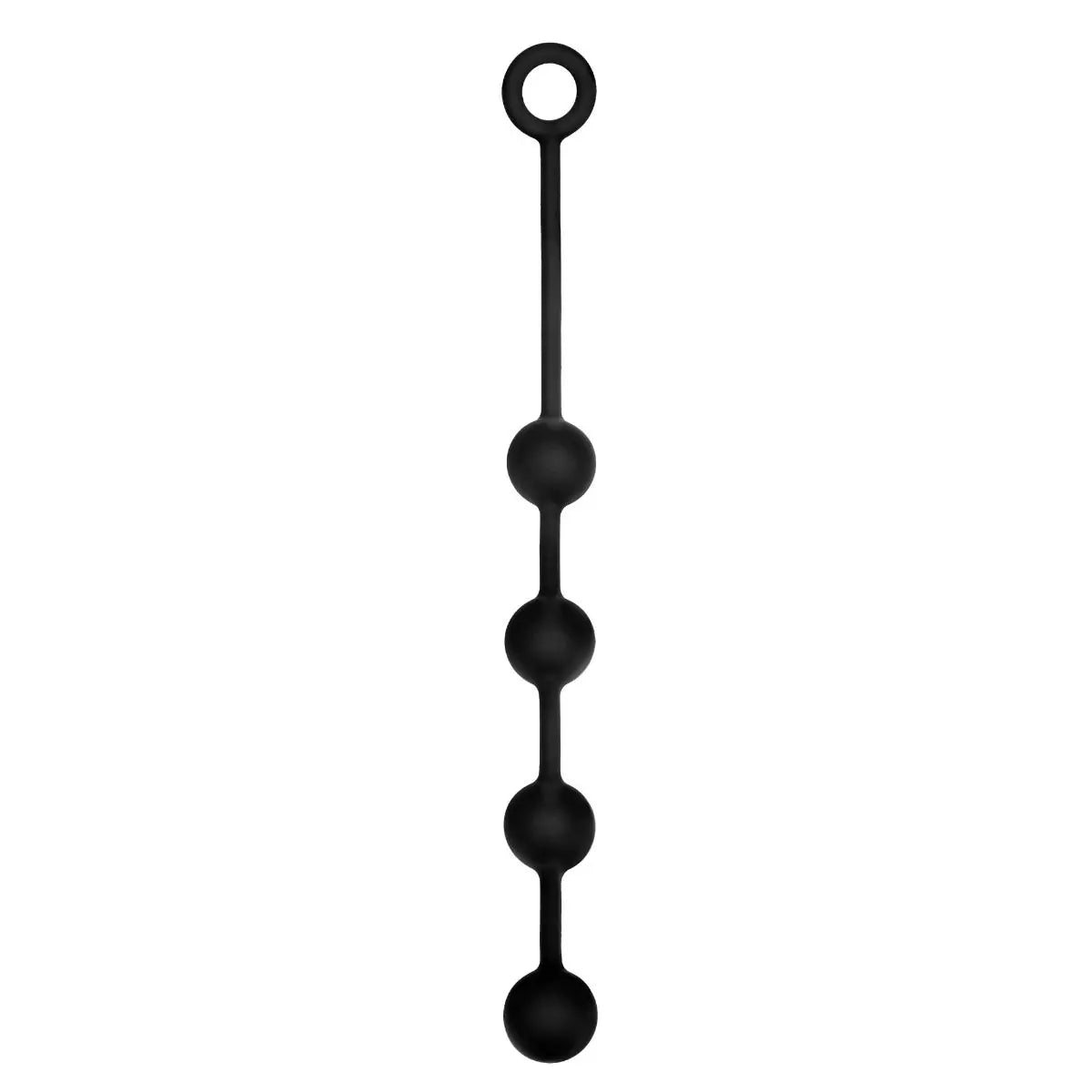 Black anal beads with spherical balls on a white background