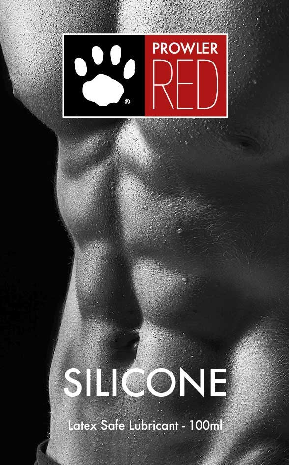 Advertisement for Prowler Red silicone lubricant showing a close-up of skin.