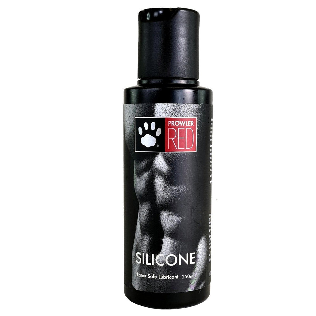 Silicone lubricant bottle with visible branding on a white background