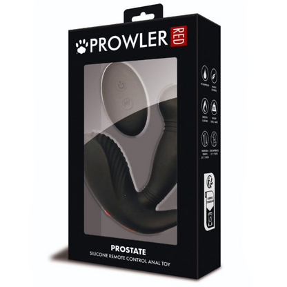 Prowler Red prostate silicone remote control anal toy packaging on a white background
