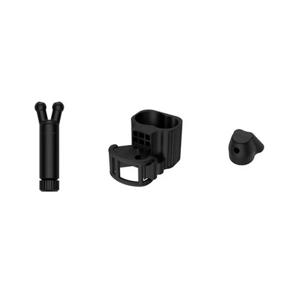 Set of black plastic components on a white background