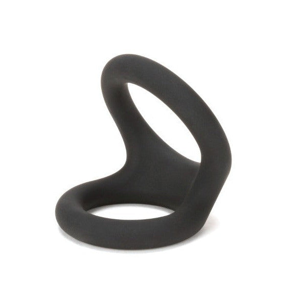 Black silicone cock ring on a white background