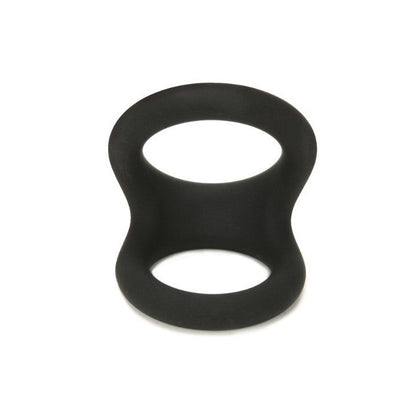 Black silicone cock ring on a white background