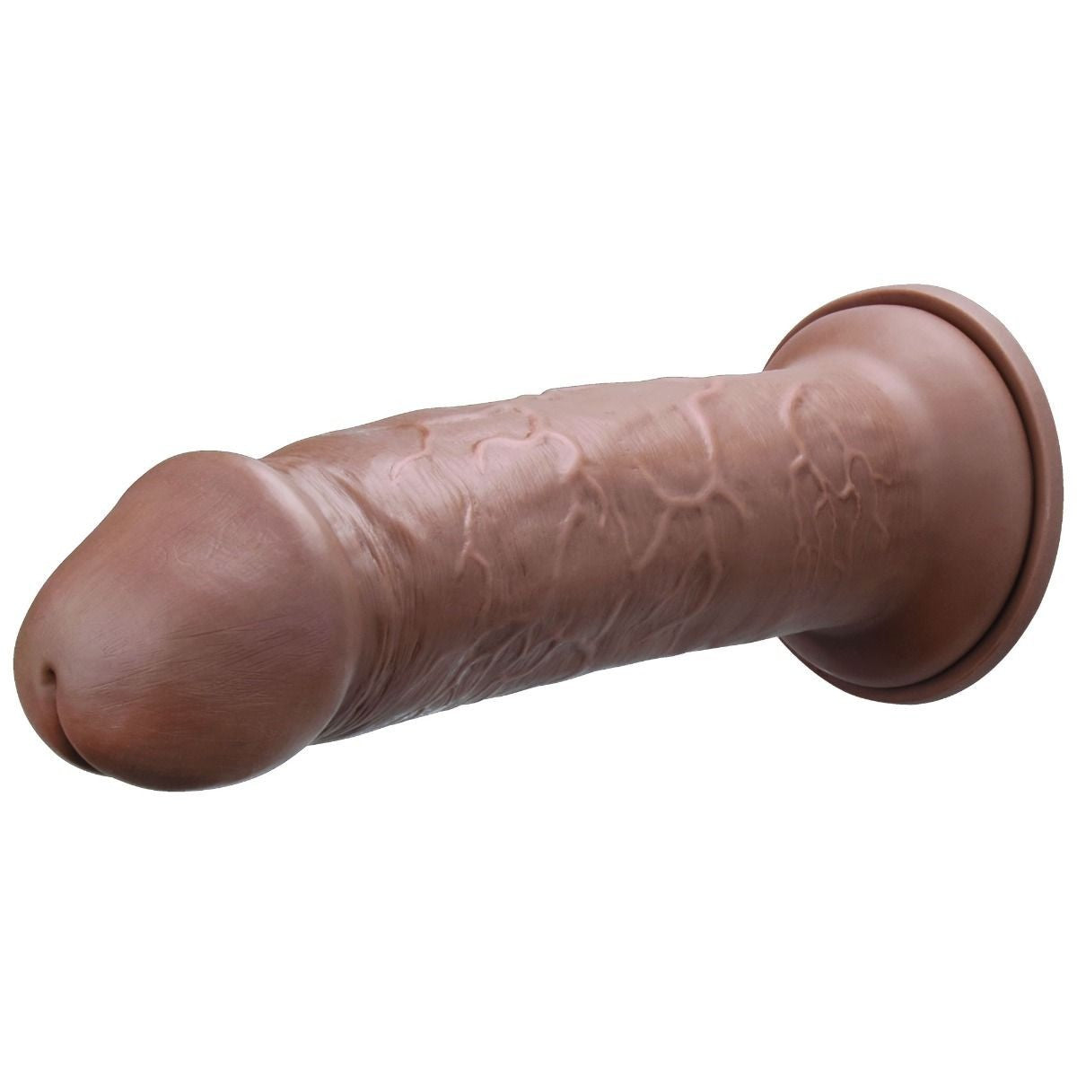 Realistic silicone dildo on a white background