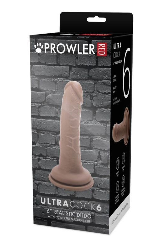 Prowler Ultra Cock 6 realistic dildo packaging with brick wall background