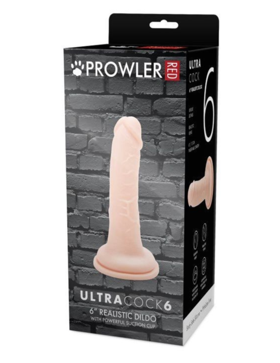Prowler UltraCock 6 realistic dildo packaging with brick wall background