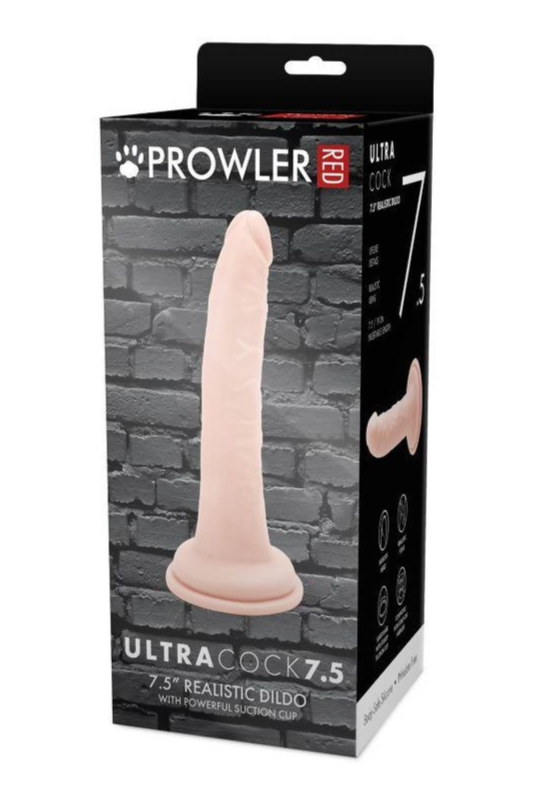 Prowler Ultra Cock 7.5 realistic dildo packaging with brick wall background
