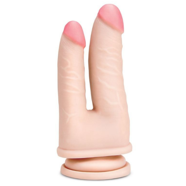 Silicone product shaped like a stylized double penis on a white background
