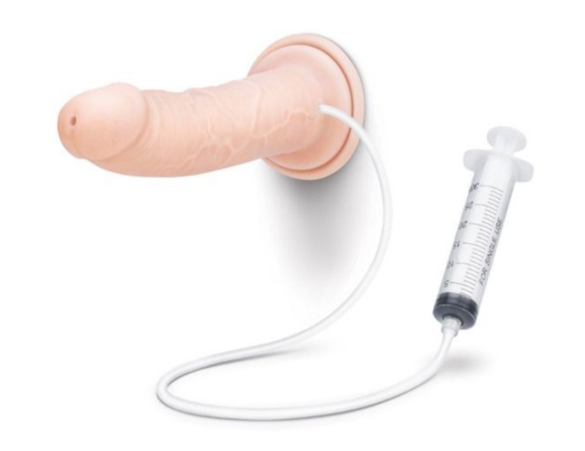 Sexual product with a syringe attached on a white background