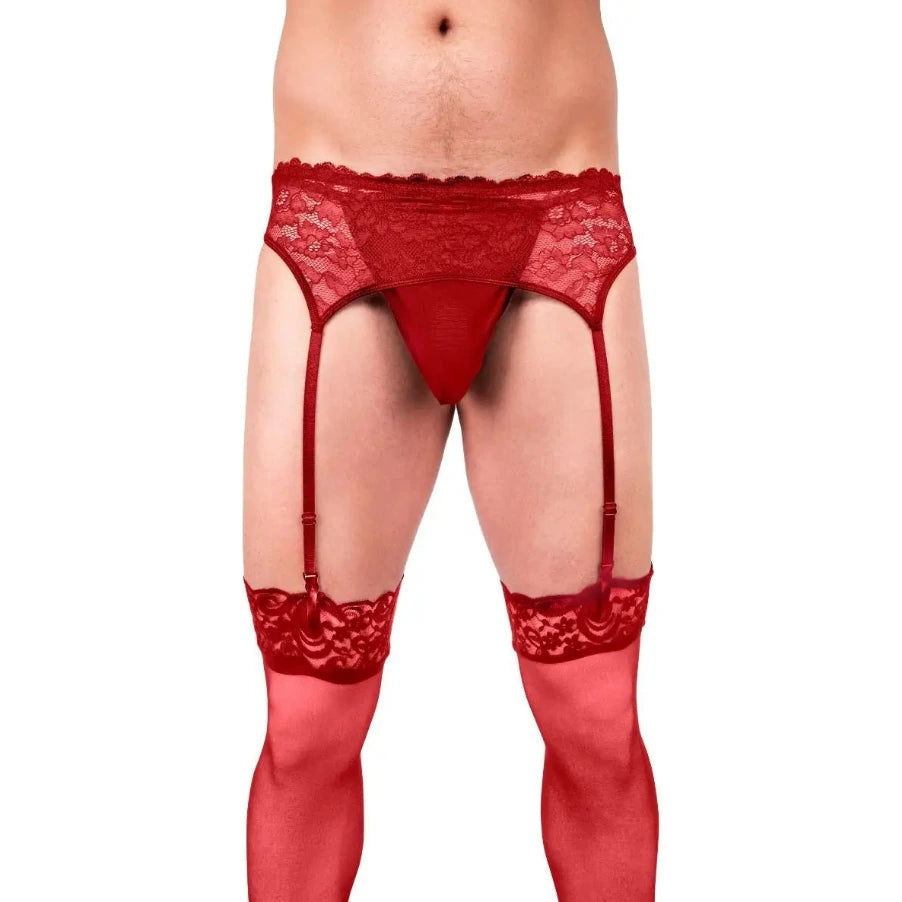 Prowler Red Lace Mens Garter Suspender Lingerie Set Small - XX Large