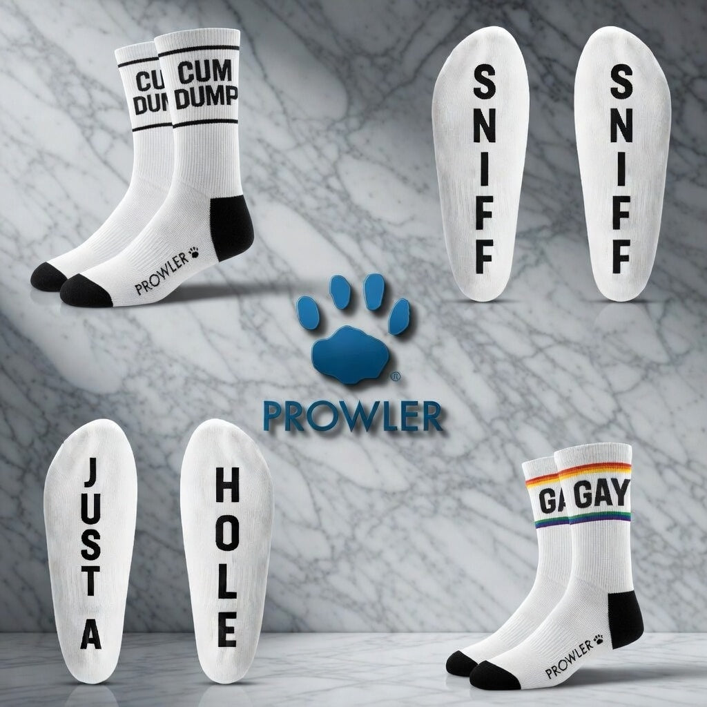 Prowler Socks Crew Ankle Football Cotton LGBT Gay Fetish Slogan BDSM White Black Red Pink