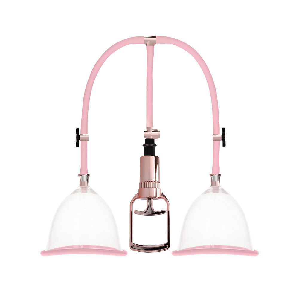 Pumped Breast Pump Enlarger Twin Cup Transparent Rose Gold Vacuum Suction Pump