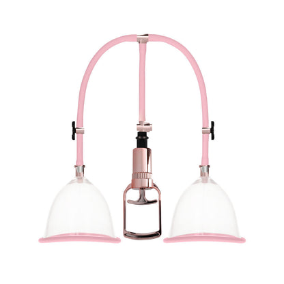 Pumped Breast Pump Enlarger Twin Cup Transparent Rose Gold Vacuum Suction Pump