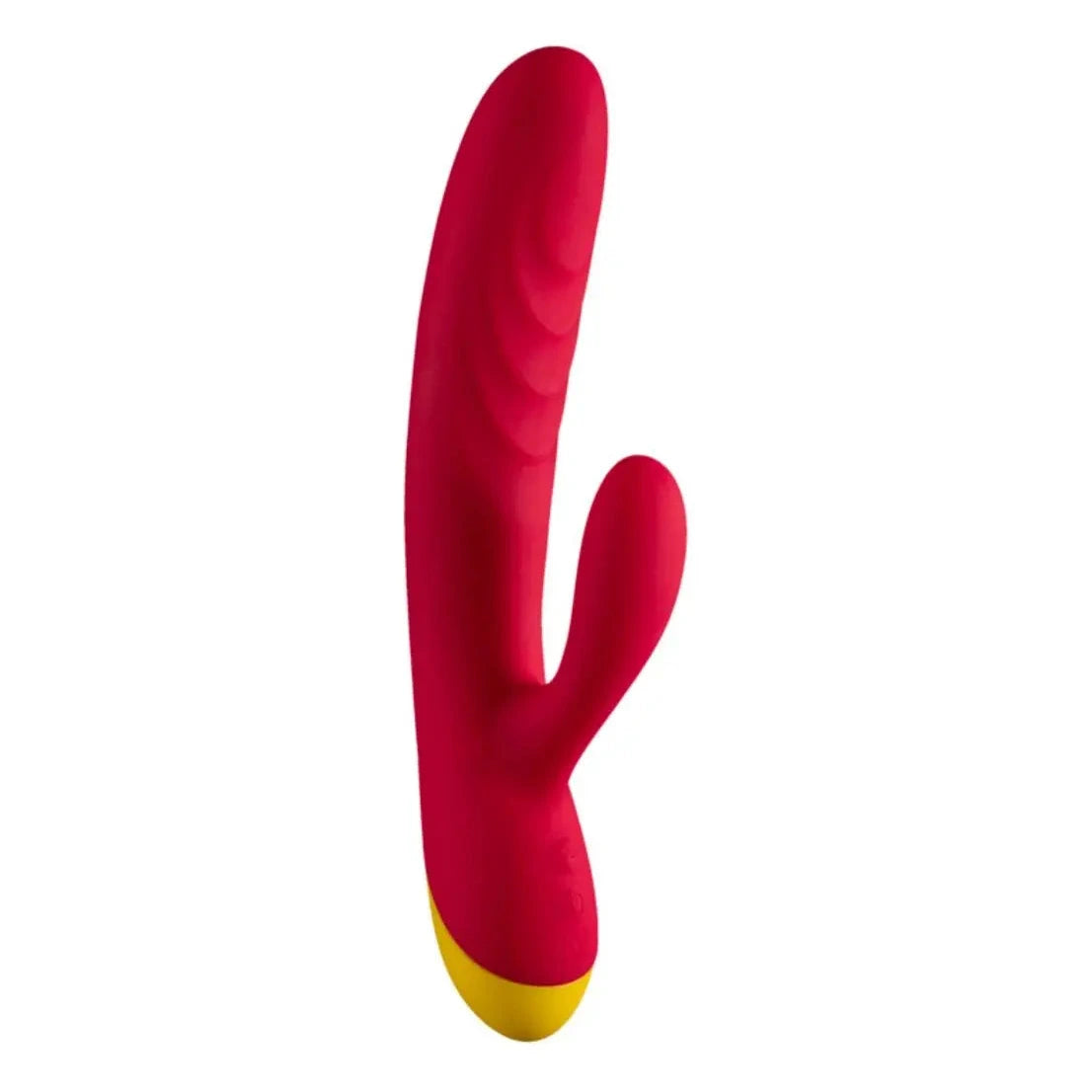 Red and yellow cactus-shaped rabbit vibrator on a white background