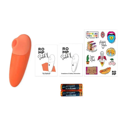 ROMP Switch X Silicone Clitoral Stimulator Pleasure Air Pulse Vibrator Orange on a white background