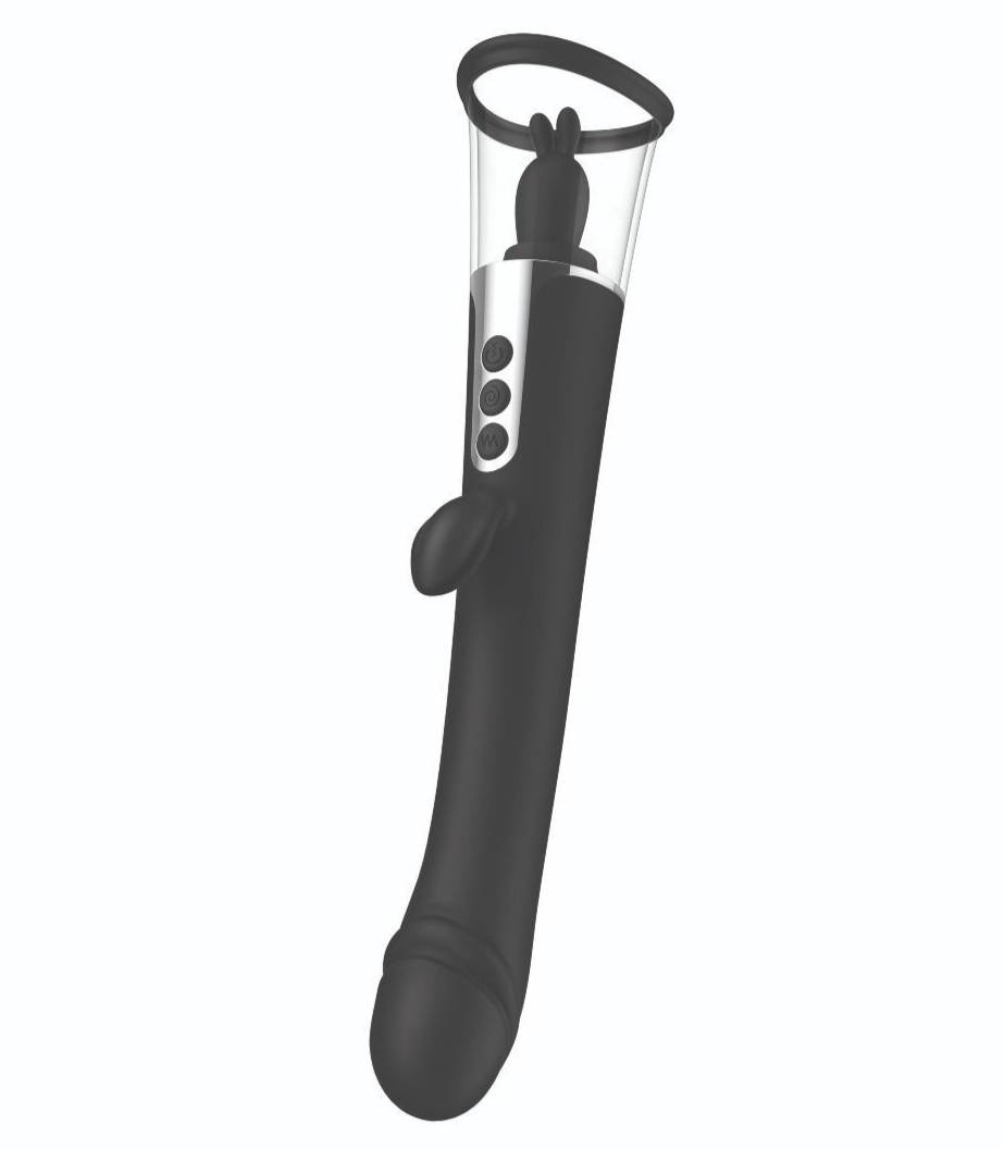 Black handheld device with a clear cylindrical top on a white background