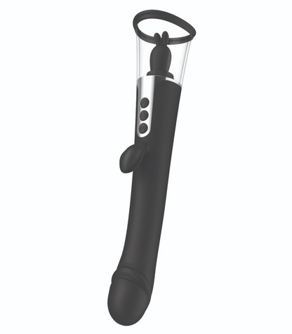 Black handheld device with a clear cylindrical top on a white background